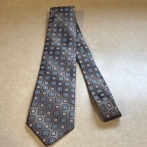 Pronto Uomo Brown and Light Blue Geometric Square Tie